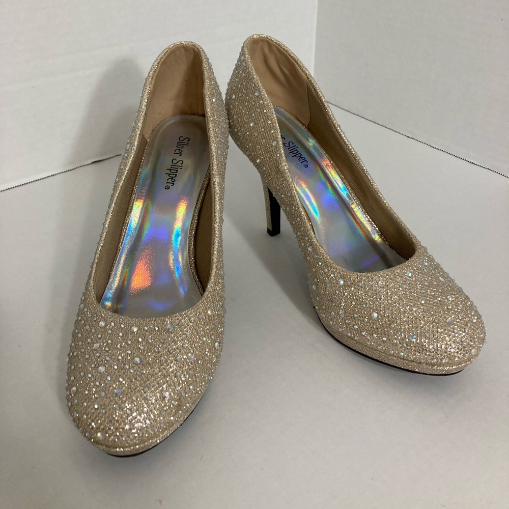 Silver Slipper Gold Sparkly Heels